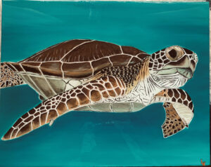 Sea tortoise on canvas with epoxy resin